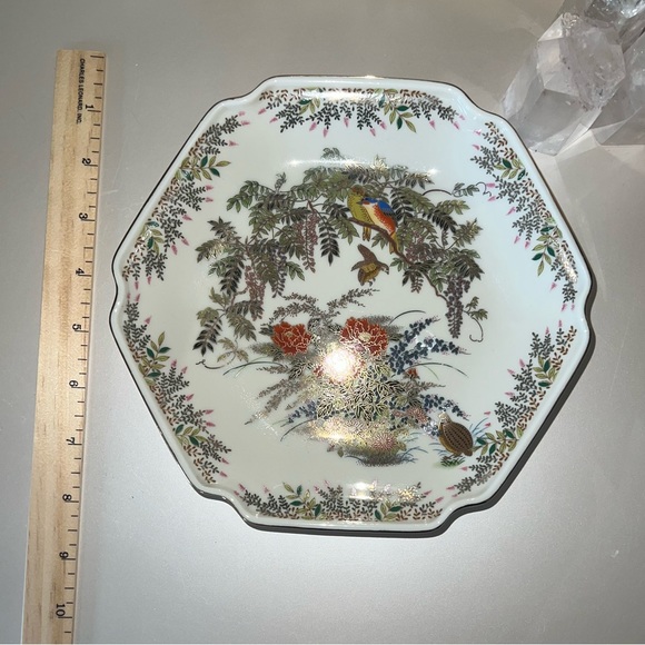 Vintage✨RARE FIND✨Satsuma 6-sided plate with birds, flowers, metallic gold - Picture 5 of 7